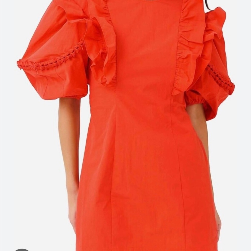 Vibrant Orange Puff Sleeve Dress